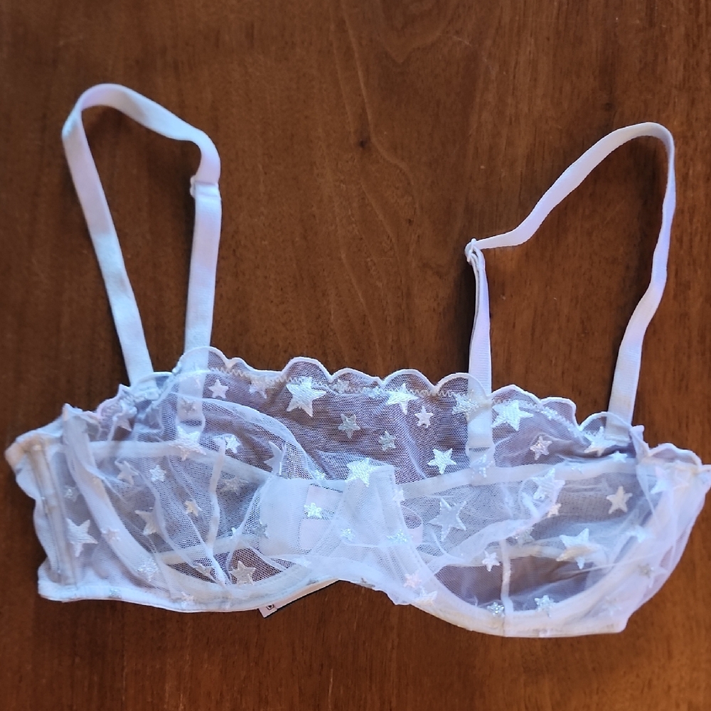 Victoria's Secret White Star Mesh Bandeau Bralette